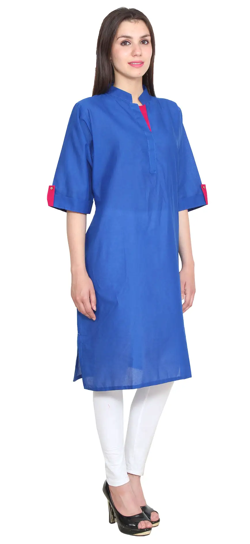 India Long Tunic Top  Cotton Kurti Womens Indian Clothing (Blue)