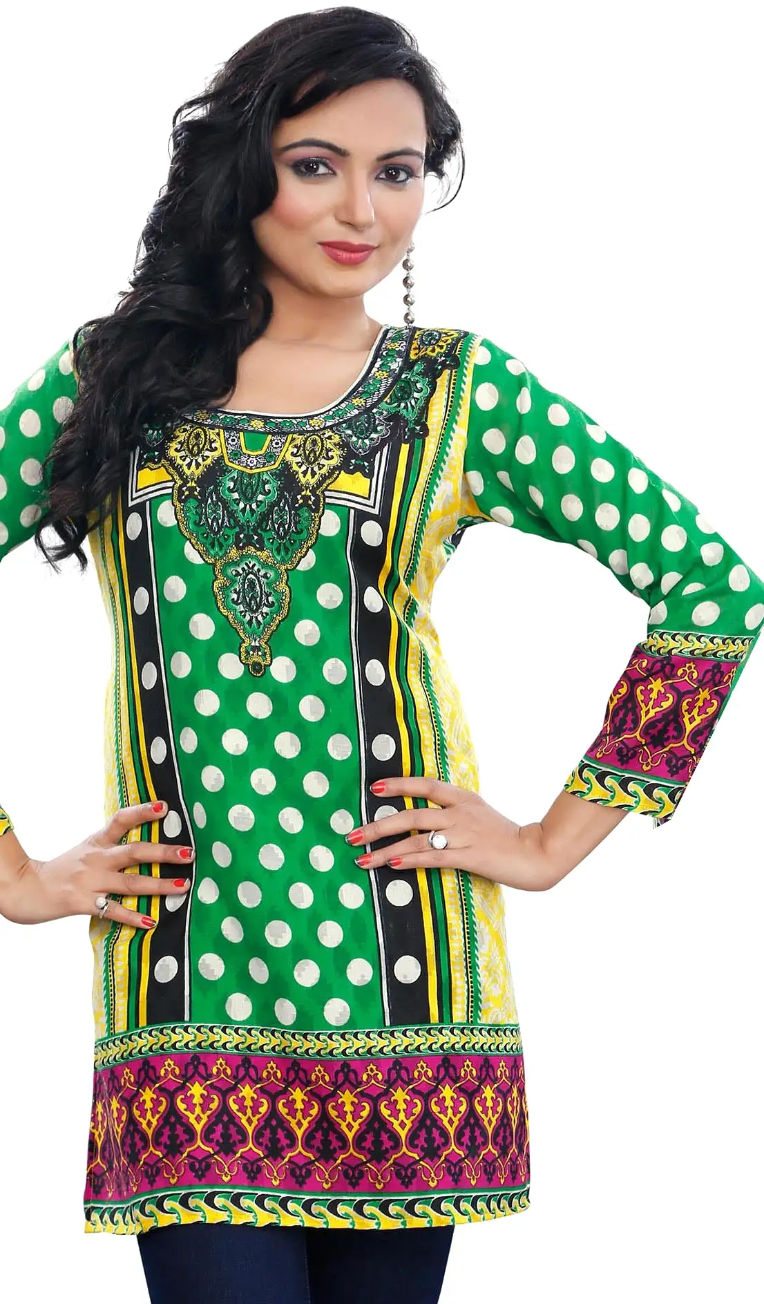 India Long Tunic Top Kurti Womens Printed Indian Apparel (Green)