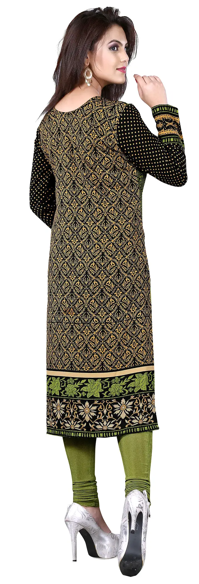 India Long Tunic Top Kurti Womens Printed Indian Apparel (Green)