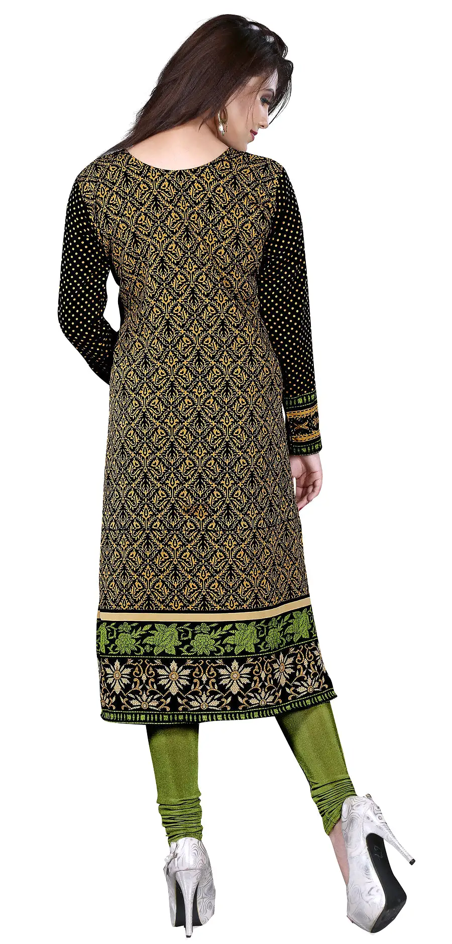 India Long Tunic Top Kurti Womens Printed Indian Apparel (Green)