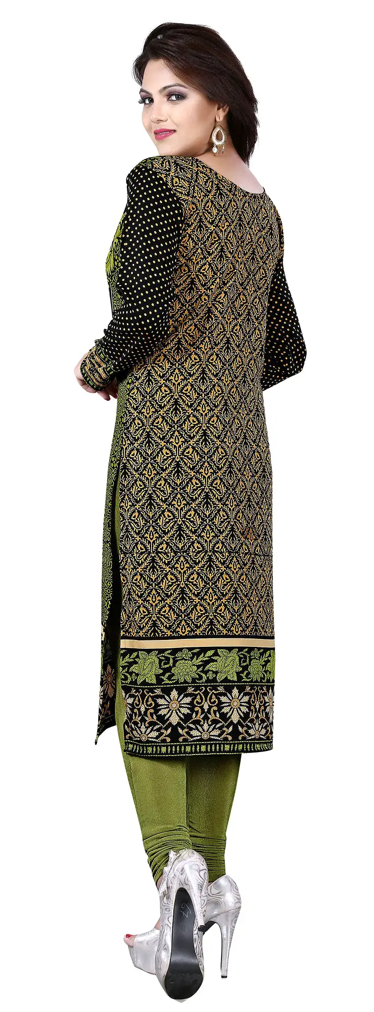 India Long Tunic Top Kurti Womens Printed Indian Apparel (Green)