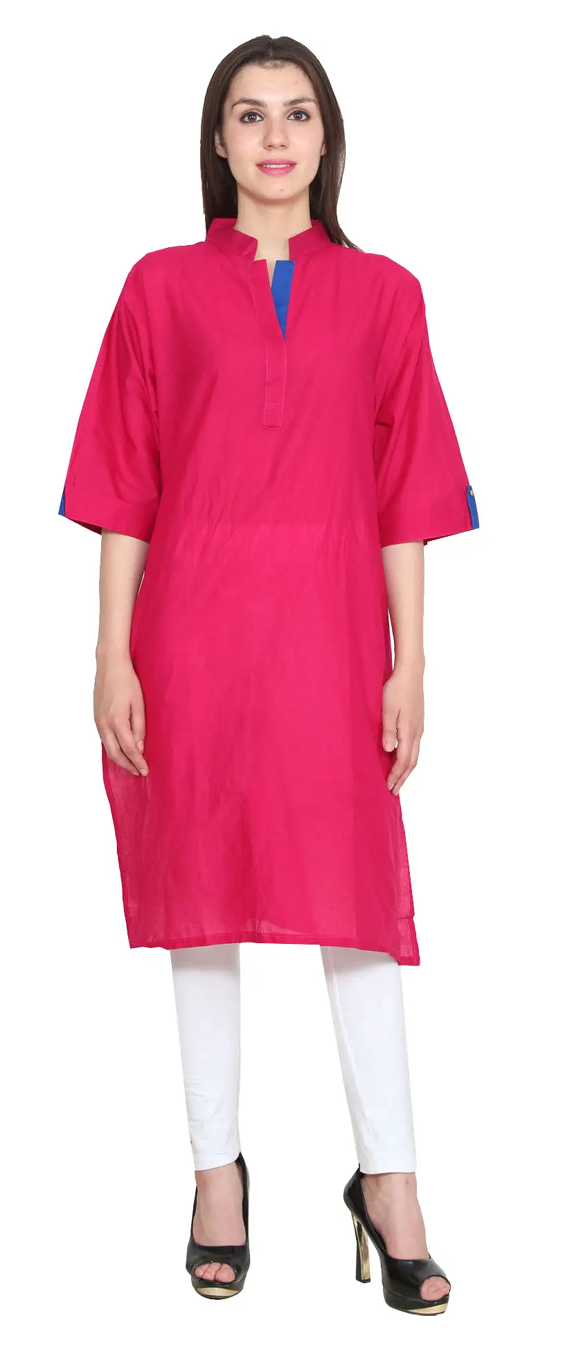 India Tunic Cotton Top Long Kurti Womens Indian Clothing (Pink)