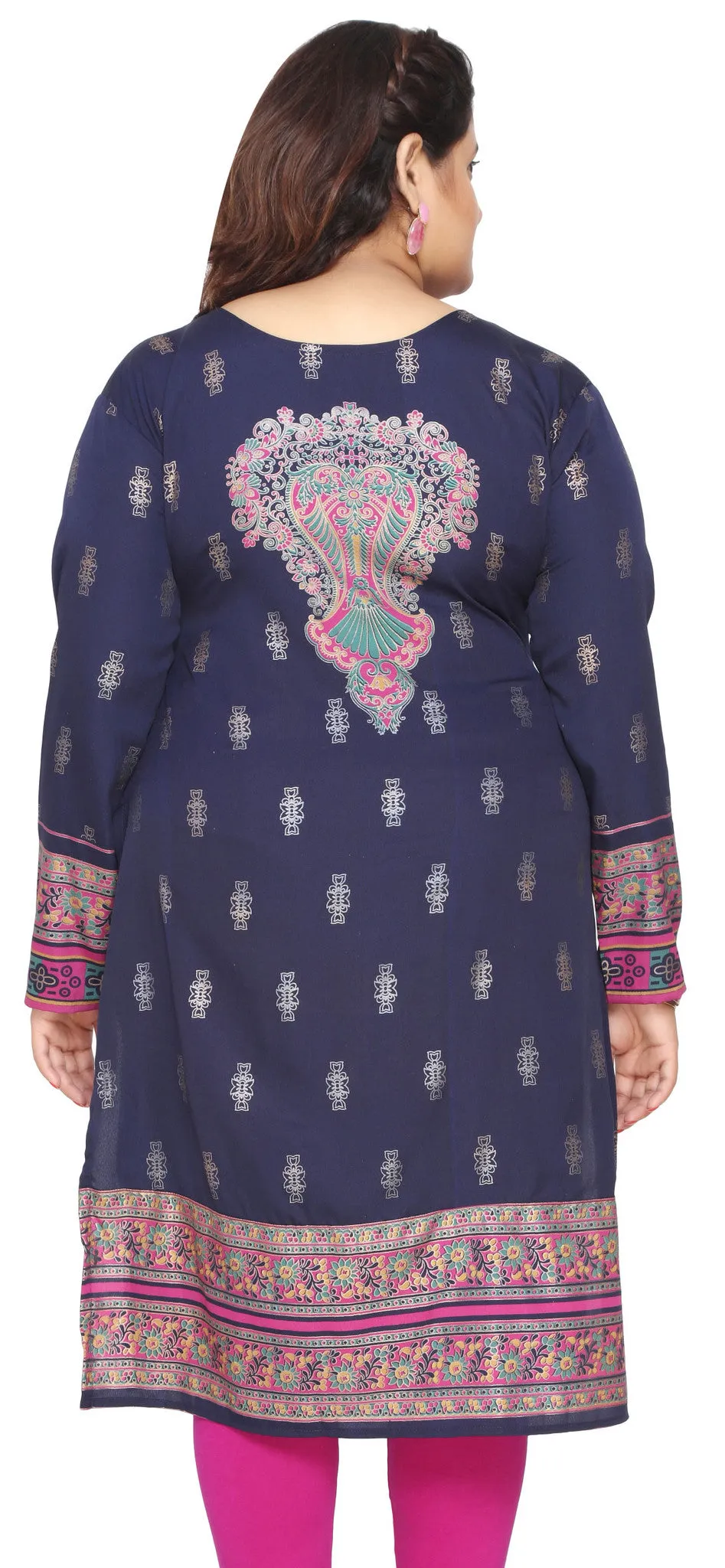 India Tunic Long Top Kurti Womens Plus Size Indian Clothes (Blue)