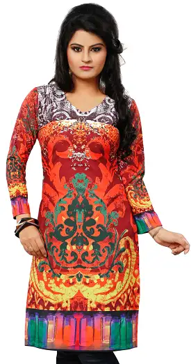 India Tunic Top Kurti Womens Long Blouse Indian Apparel (Red)