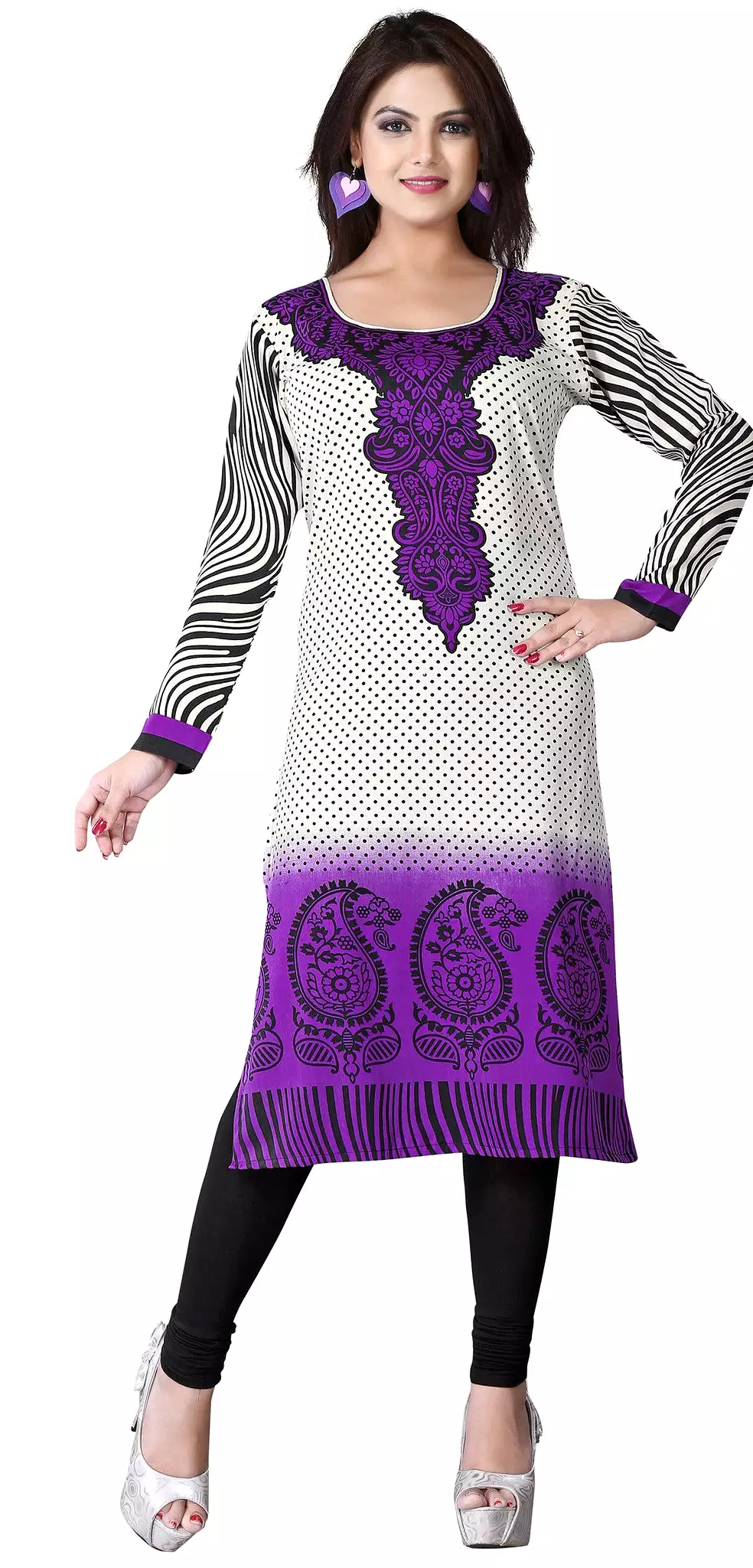 India Tunic Top Long  Kurti Womens Printed Indian Clothing (Purple, XS)