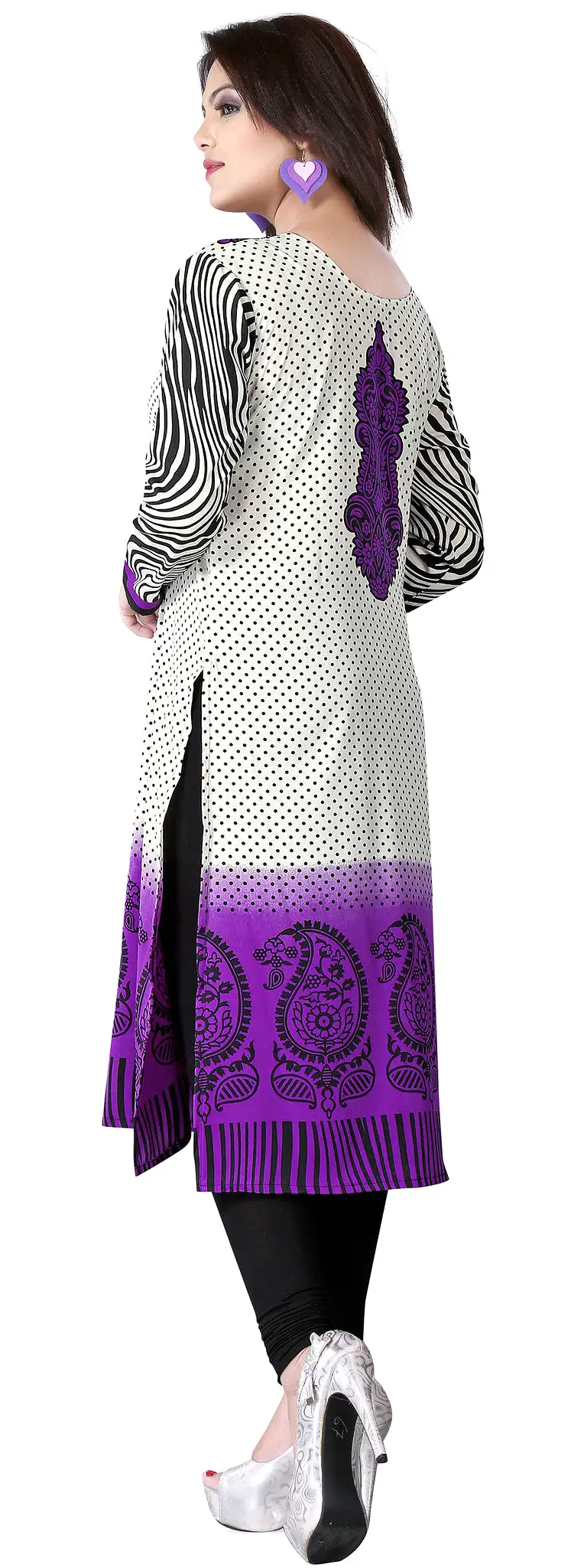 India Tunic Top Long  Kurti Womens Printed Indian Clothing (Purple, XS)