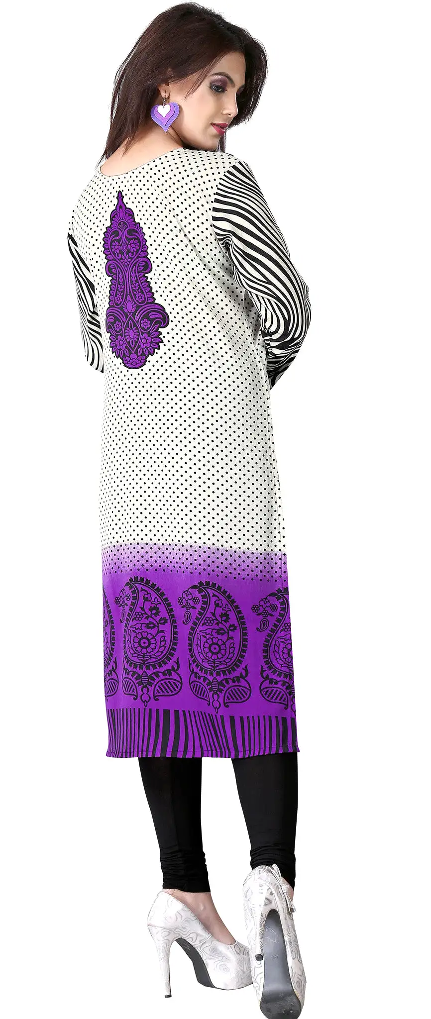 India Tunic Top Long  Kurti Womens Printed Indian Clothing (Purple, XS)