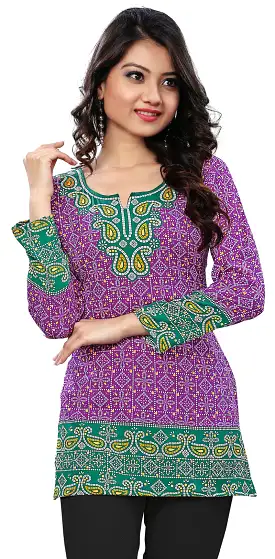 India Tunic Top Long  Kurti Womens Printed Indian Clothing (Purple)