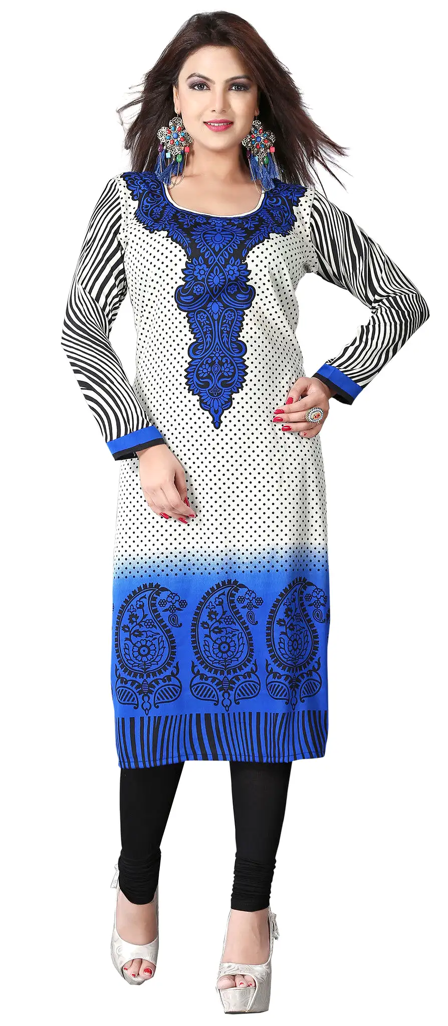 Indian Kurti Top Tunic Printed Womens Blouse India Clothes (Blue)