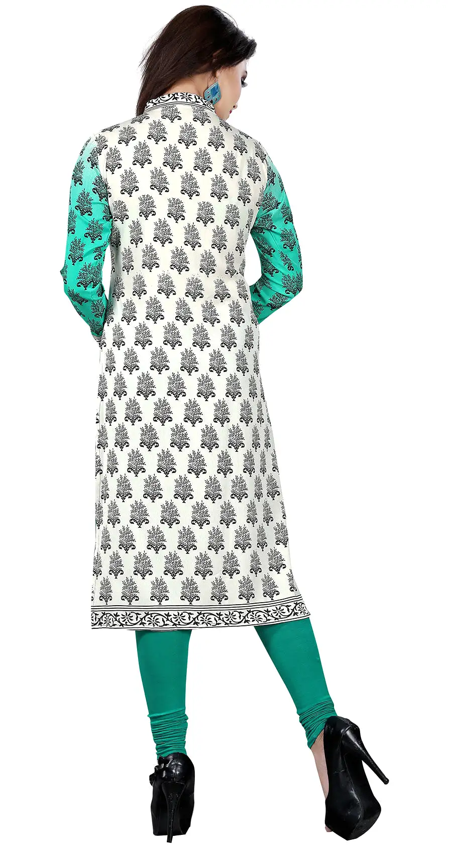 Indian Long Kurti Top Tunic Printed Womens India Clothes (Green)