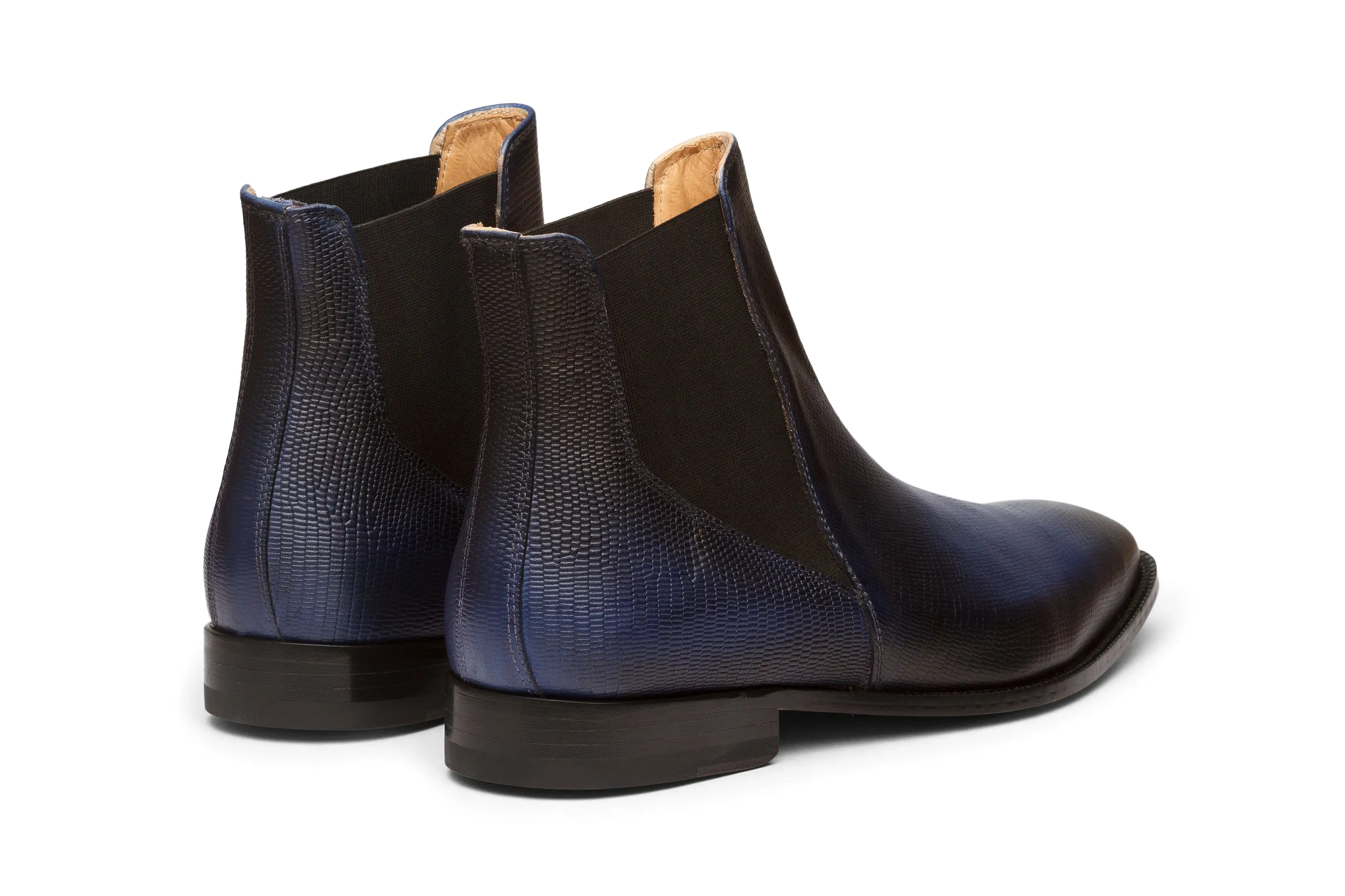 Lizard Skin Print Chelsea Boots - Blue Patina