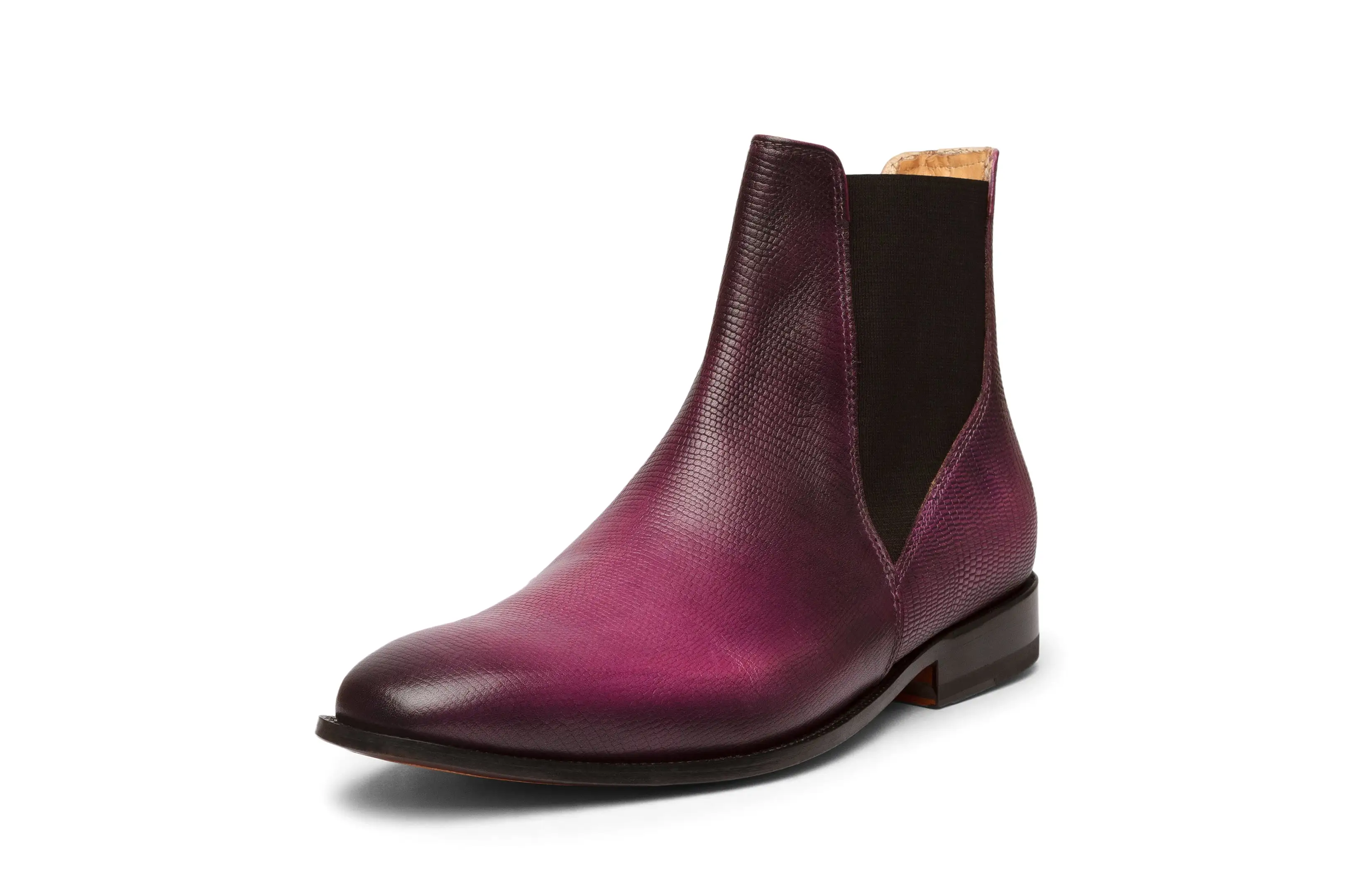 Lizard Skin Print Chelsea Boots - Purple Patina