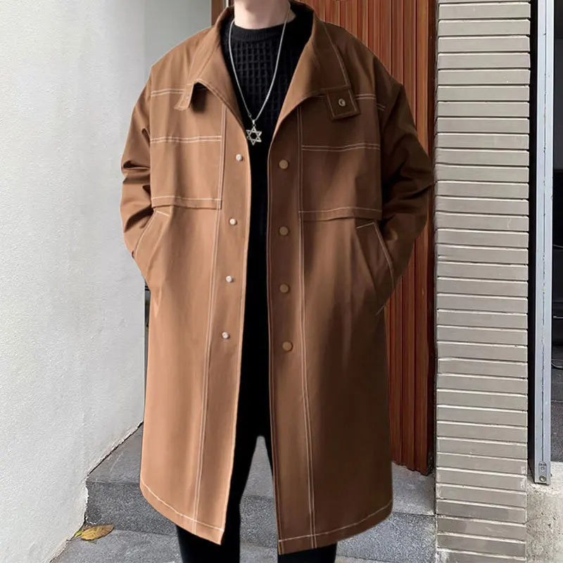 Men's British Long Dividing Line Decor Slim Streetwear Trench Coat