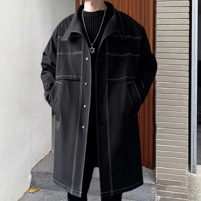 Men's British Long Dividing Line Decor Slim Streetwear Trench Coat