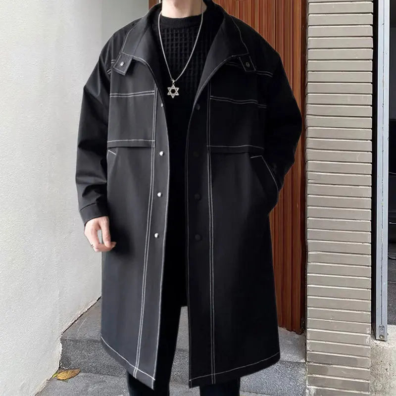 Men's British Long Dividing Line Decor Slim Streetwear Trench Coat