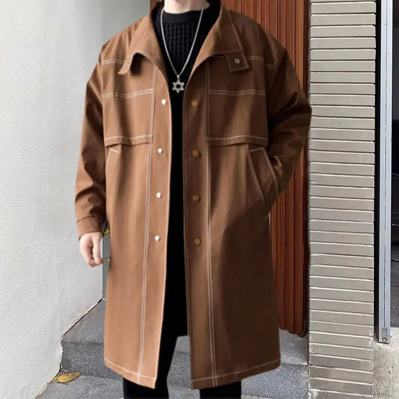 Men's British Long Dividing Line Decor Slim Streetwear Trench Coat