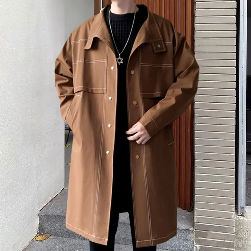 Men's British Long Dividing Line Decor Slim Streetwear Trench Coat