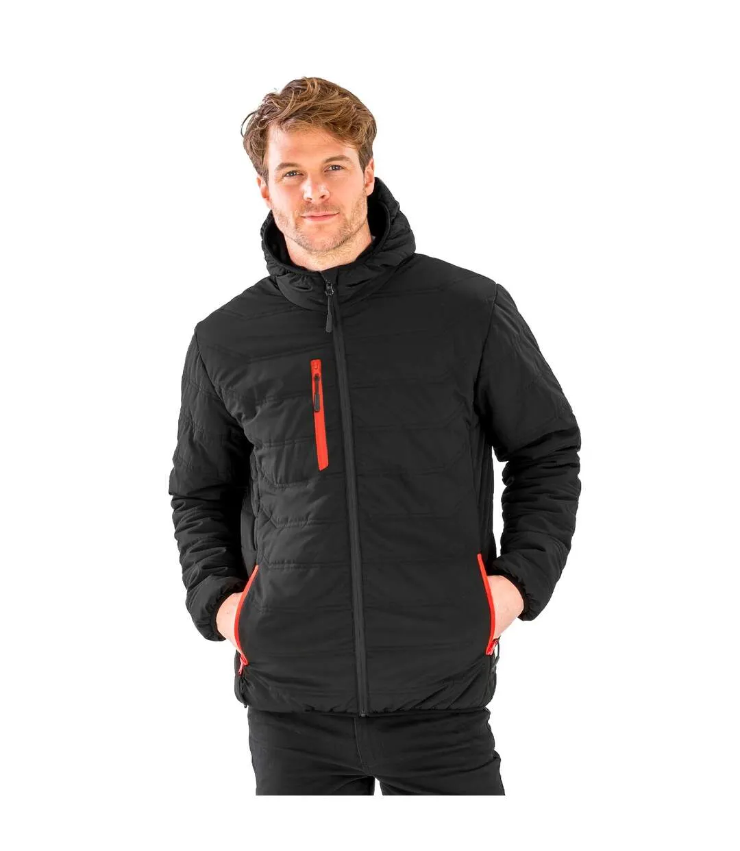 Mens compass padded jacket black/red Result Genuine Recycled