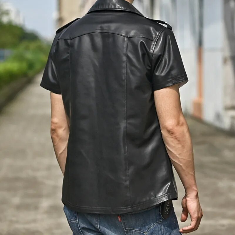 Men's Retro Sheepskin Leather Short Sleeve Lightweight Slim Street Coat