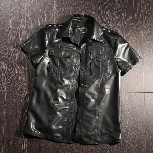 Men's Retro Sheepskin Leather Short Sleeve Lightweight Slim Street Coat