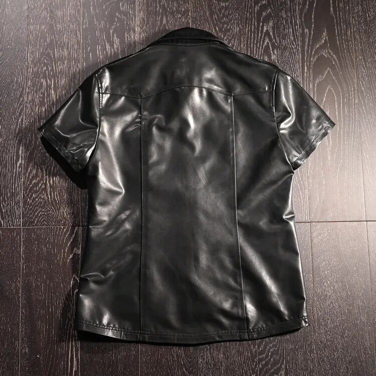 Men's Retro Sheepskin Leather Short Sleeve Lightweight Slim Street Coat