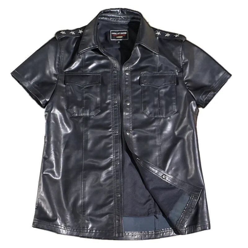 Men's Retro Sheepskin Leather Short Sleeve Lightweight Slim Street Coat