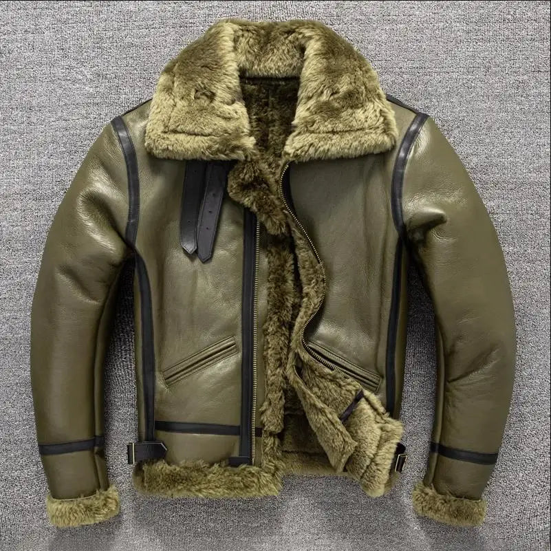 Men's Winter Real Sheepskin Leather Shearling Fur Super Warm Jacket