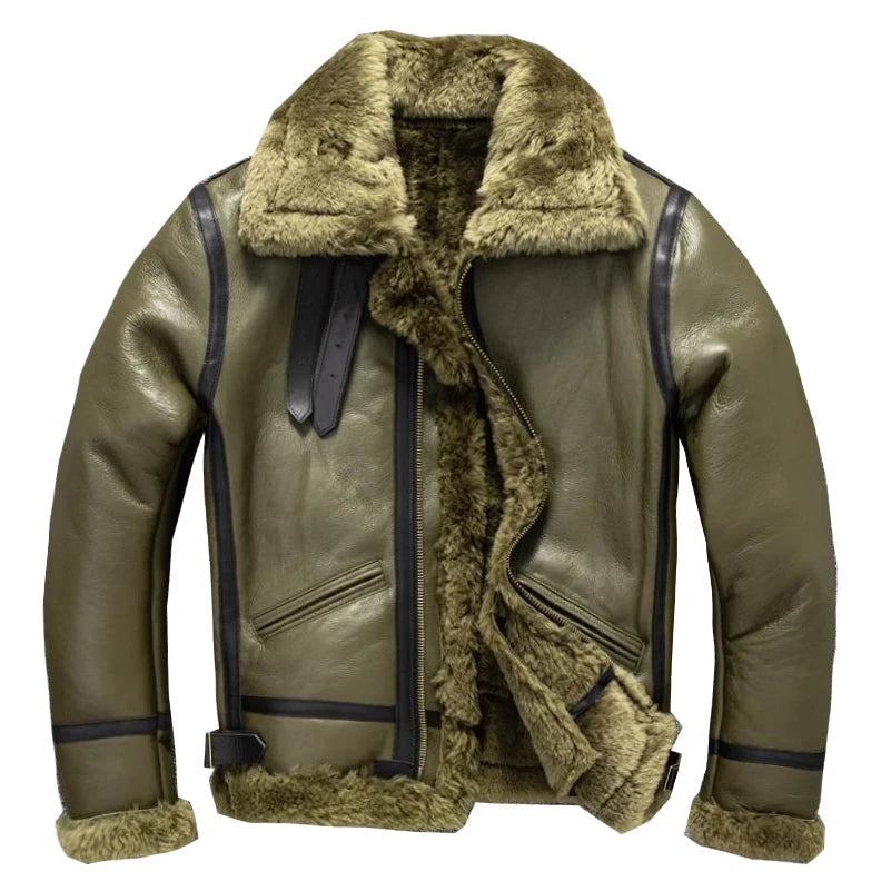 Men's Winter Real Sheepskin Leather Shearling Fur Super Warm Jacket