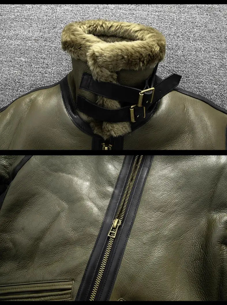 Men's Winter Real Sheepskin Leather Shearling Fur Super Warm Jacket