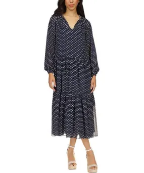 MICHAEL Michael Kors Womens Chiffon Polka Dot Midi Dress