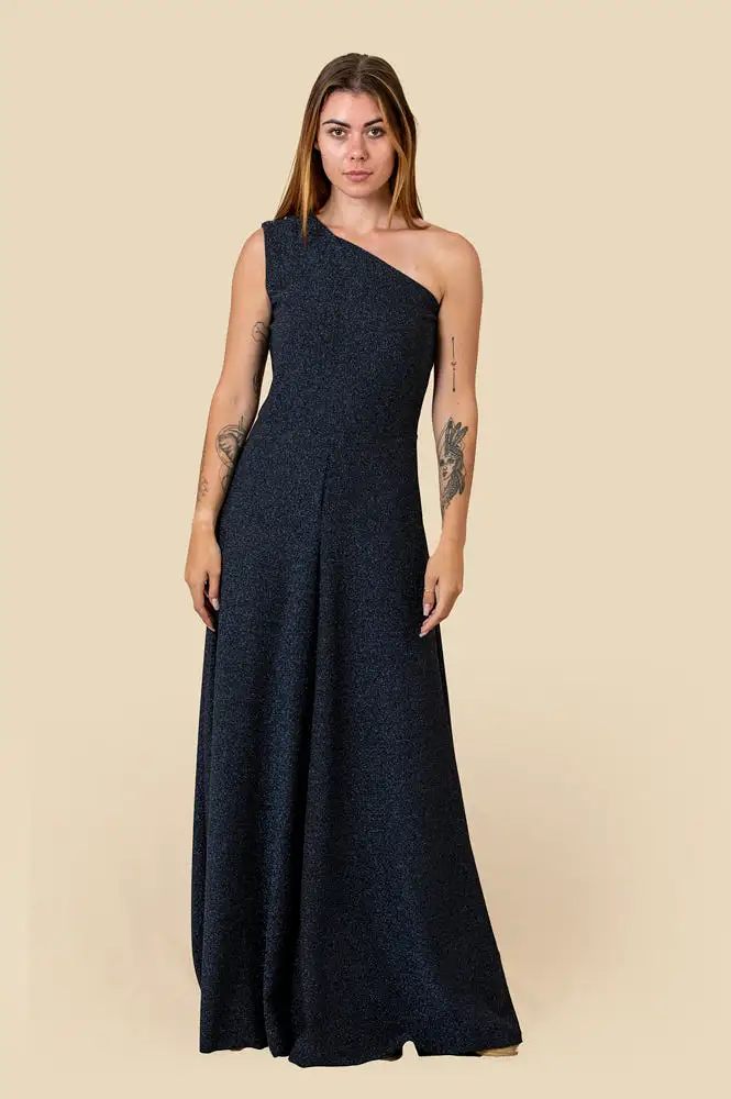 Navy Bling One Shoulder Maxi Dress