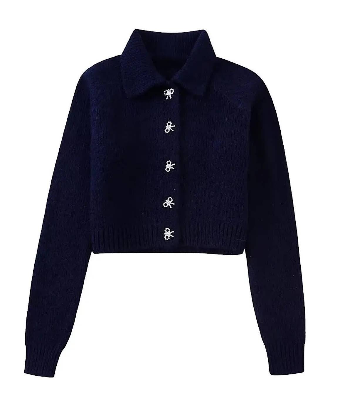 Navy Blue Collared Warm Sweater