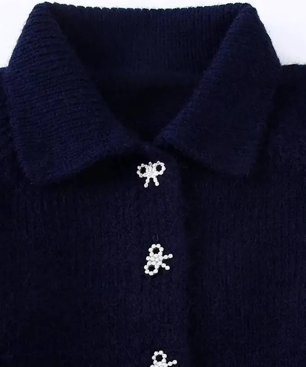 Navy Blue Collared Warm Sweater