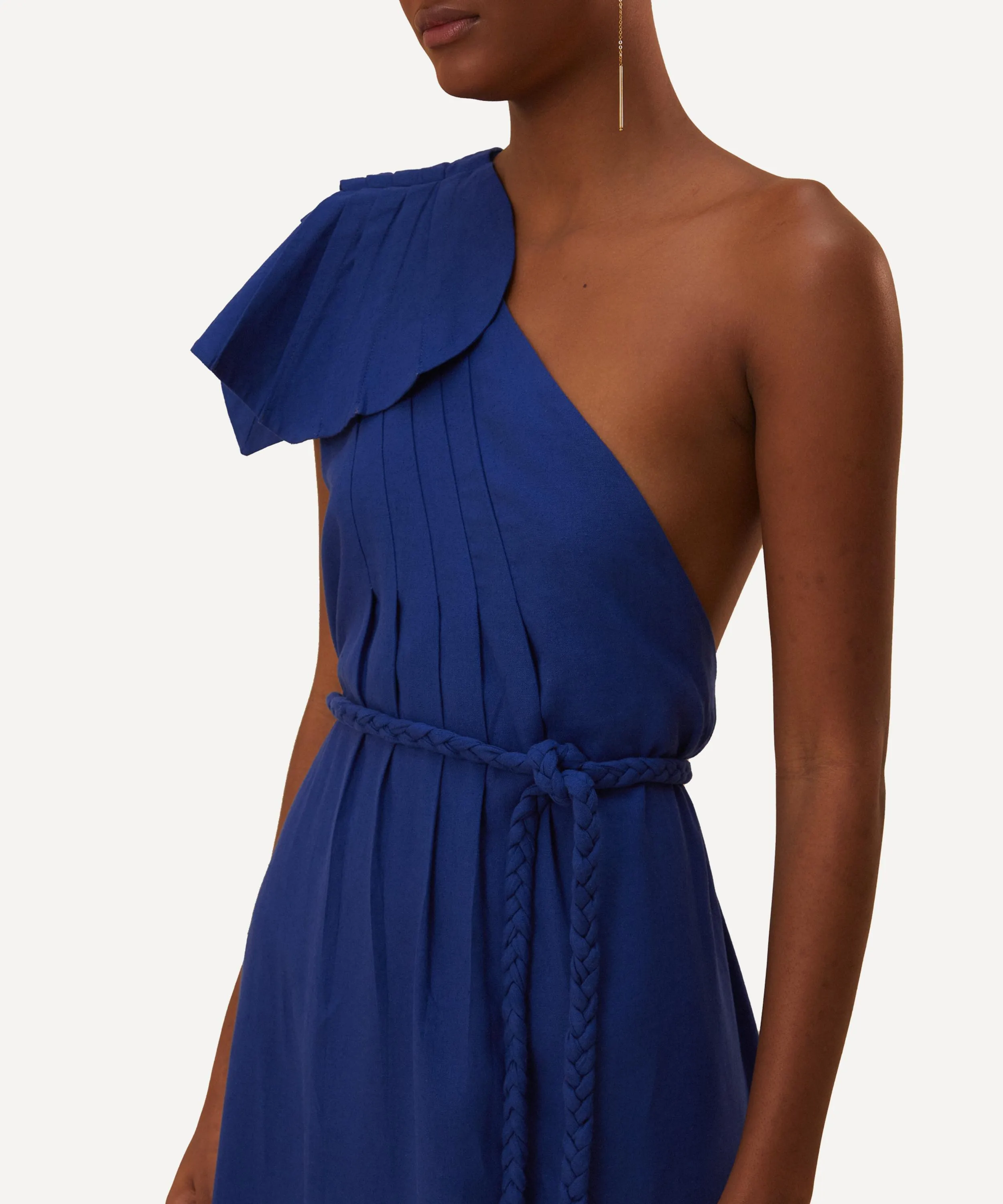 Navy Blue One Shoulder Leaf Maxi Dress