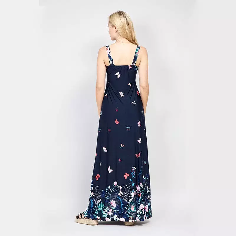 Navy Butterfly Sleeveless long dress