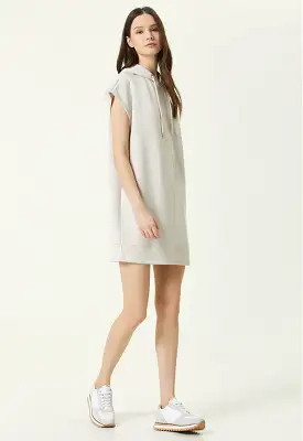 Network Hooded Mini Dress Beige