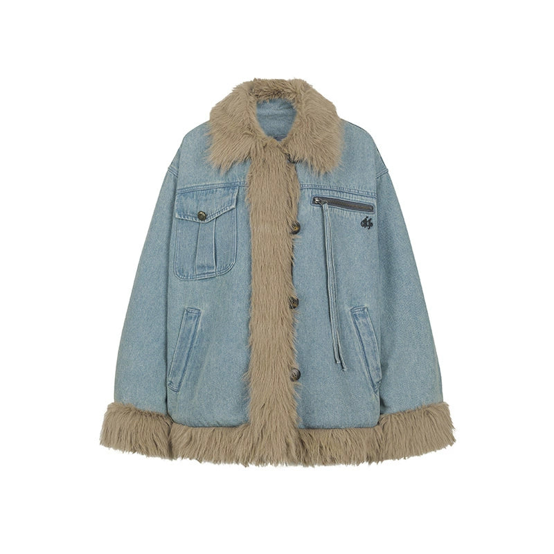 New American Hot Girl Loose Denim Fur Jacket for Women