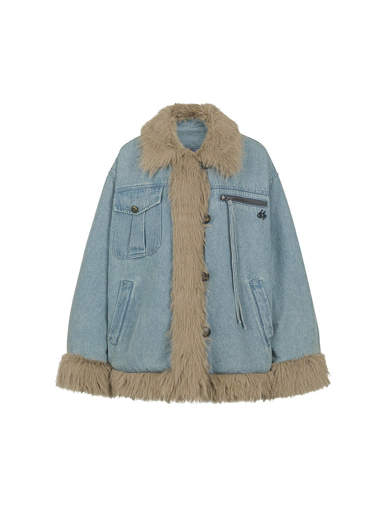 New American Hot Girl Loose Denim Fur Jacket for Women