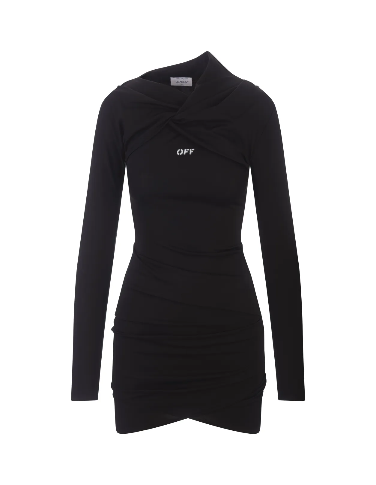 OFF-WHITE Black Asymmetrical Mini Dress With Logo