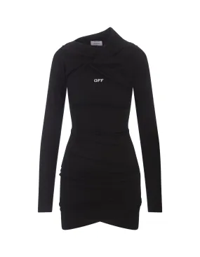 OFF-WHITE Black Asymmetrical Mini Dress With Logo