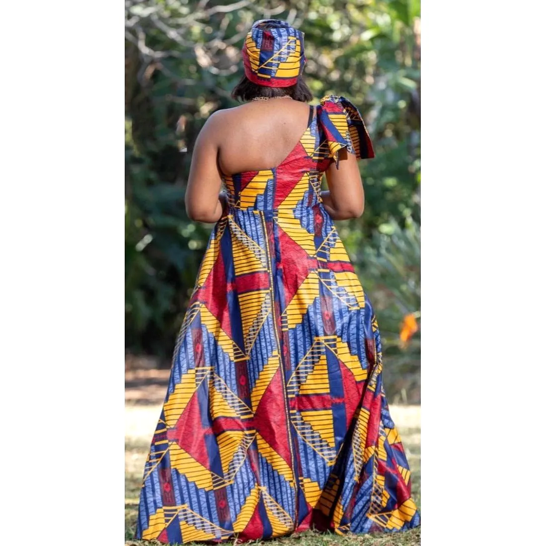 One Shoulder African Print Dress