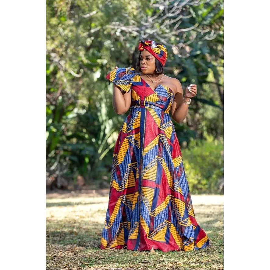 One Shoulder African Print Dress