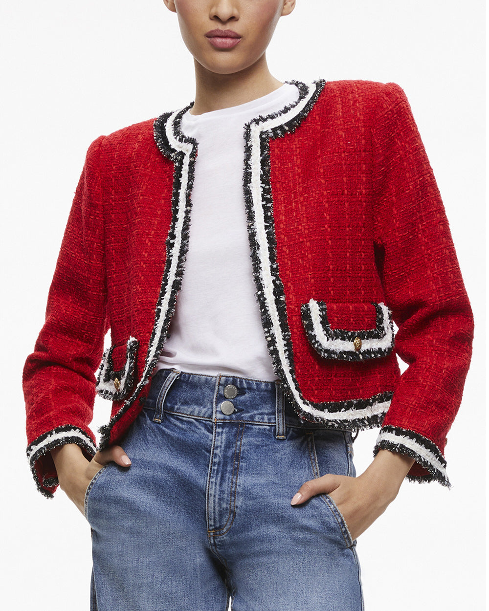 Perfect Ruby Red Tweed Landon Crop Jacket