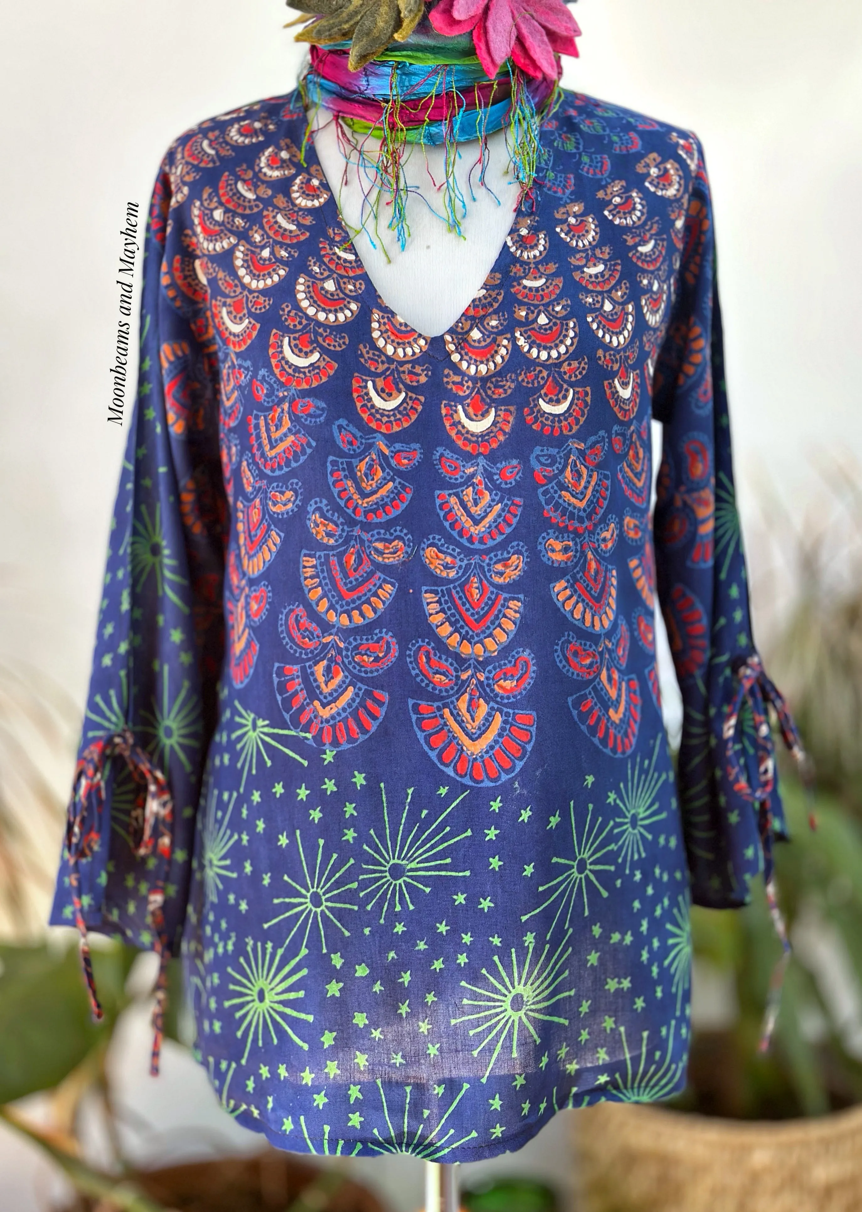 PERSIAN BLUE STARSHINE MANDALA TUNIC / TOP