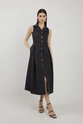 Petite Halter Neck Belted Full Skirted Shirt Dress | Karen Millen