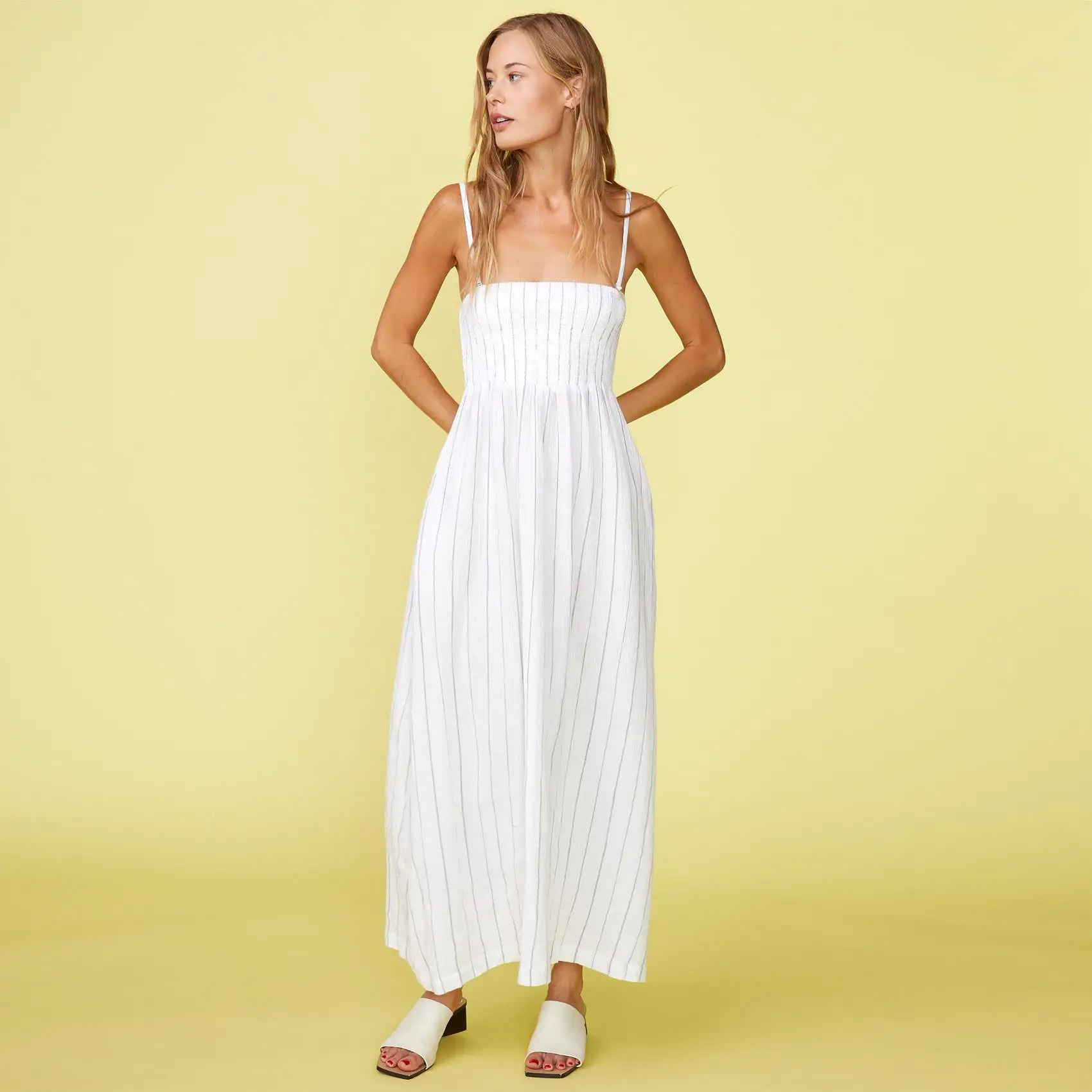 Pinstripe Gauze Smocked Maxi Dress