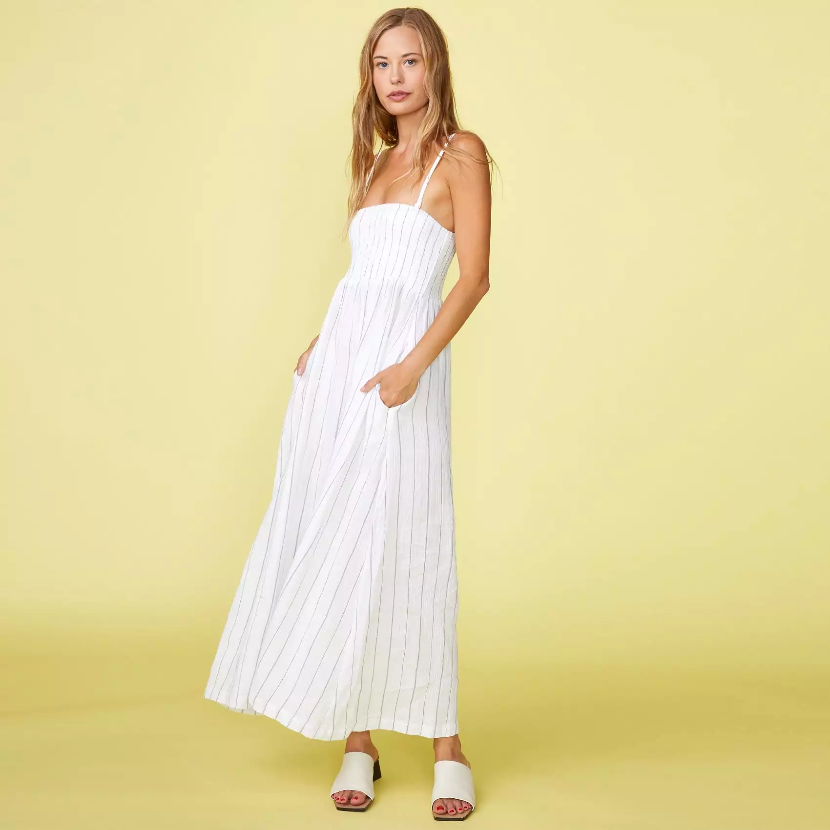 Pinstripe Gauze Smocked Maxi Dress