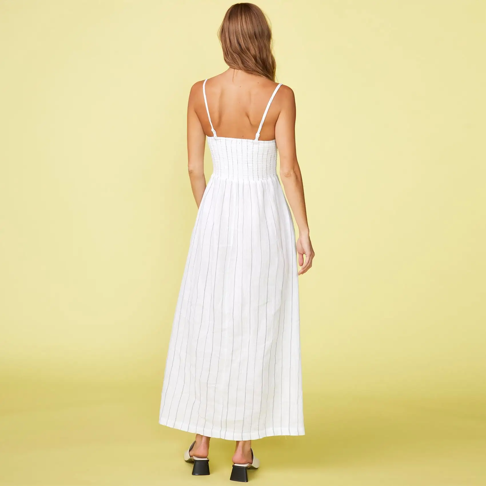 Pinstripe Gauze Smocked Maxi Dress