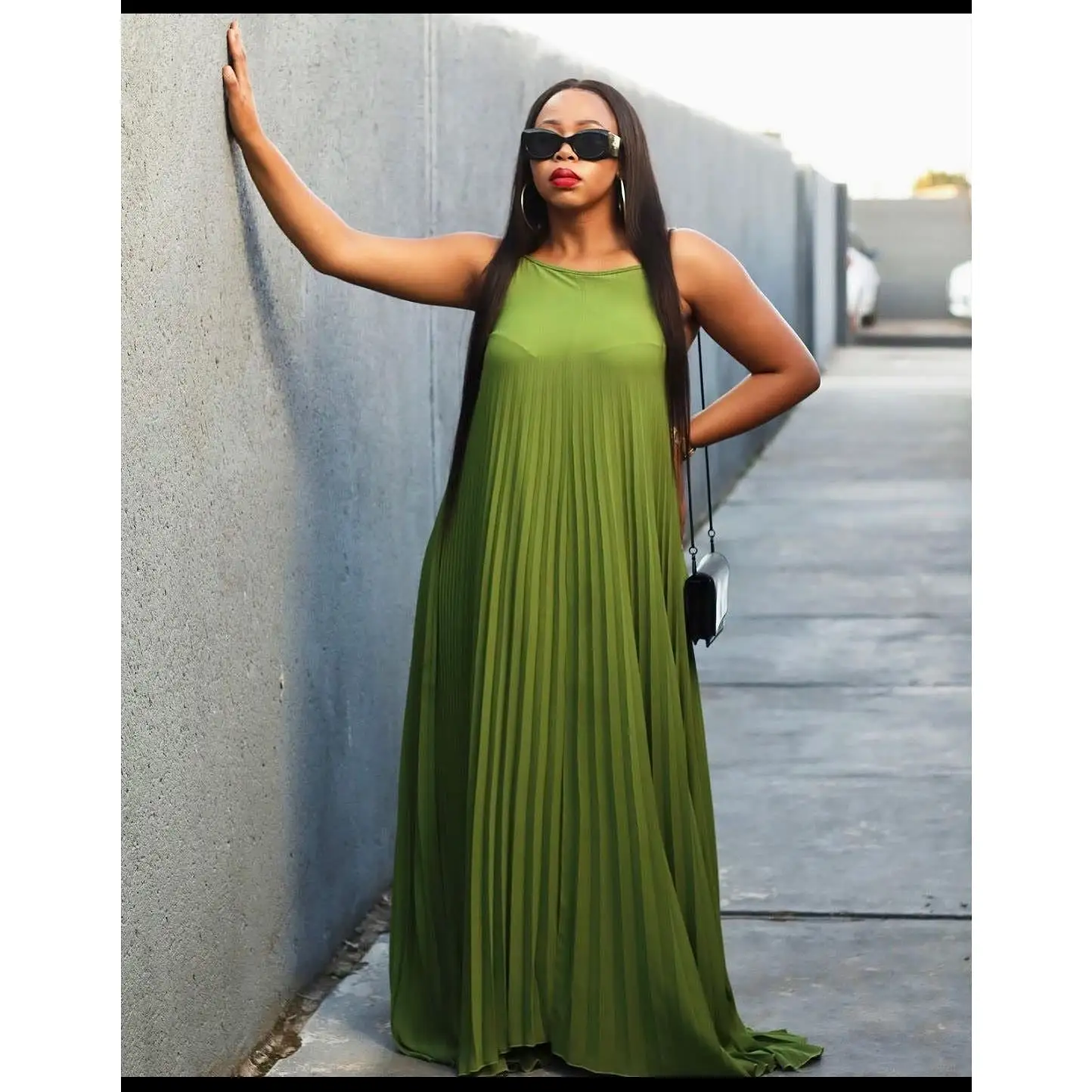 Pleated Short Sleeve Maxi Dress