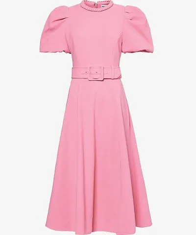 Rebecca Vallance Womens Shrimp Pink Rosita puff-sleeve woven midi dress